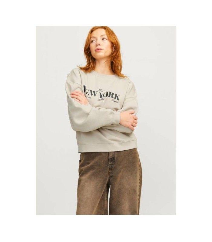 Sudadera Jack & Jones JXcilla RLX LS Print Crew SWT Beige Mujer