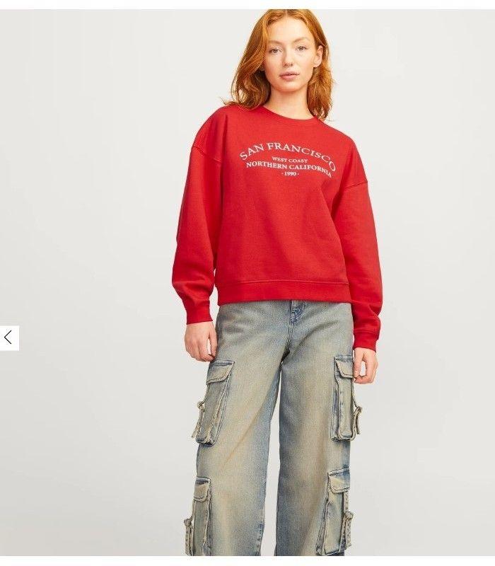 Sudadera Jack & Jones JXcilla RLX LS Print Crew SWT Rojo Mujer
