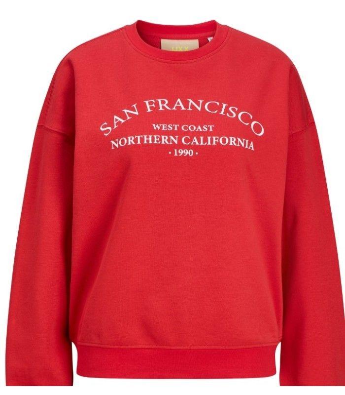Sudadera Jack & Jones JXcilla RLX LS Print Crew SWT Rojo Mujer