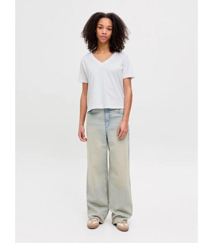 Camiseta Jack & Jones Jxannie Reg Vneck SS Tee JRS Noos Blanco Mujer
