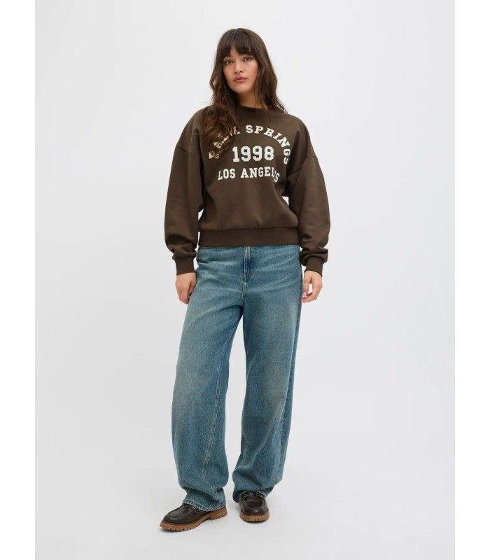 Sudadera Jack & Jones JXMerle RLX Short LS Crew SWT LN Marron Mujer