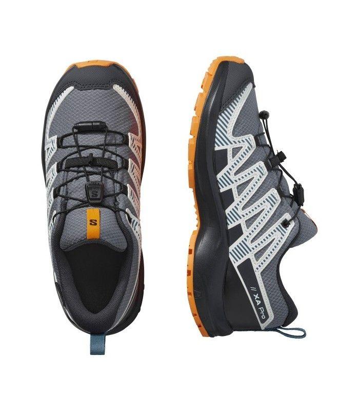 Zapatilla Salomon XA Pro V8 WP J Niño Grisaille/Dark Blue/Turmeric
