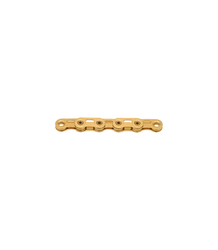Cadena KMC X FLAT SL TOP WAXED TI-N 12-13V - 126 Eslabones Dorado